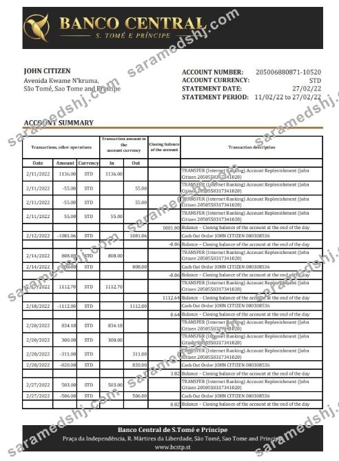 Sao Tome and Principe Banco Central de S.Tome e Principe bank statement
